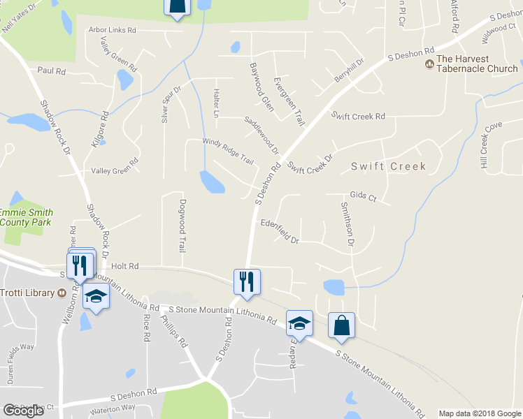 map of restaurants, bars, coffee shops, grocery stores, and more near in Redan