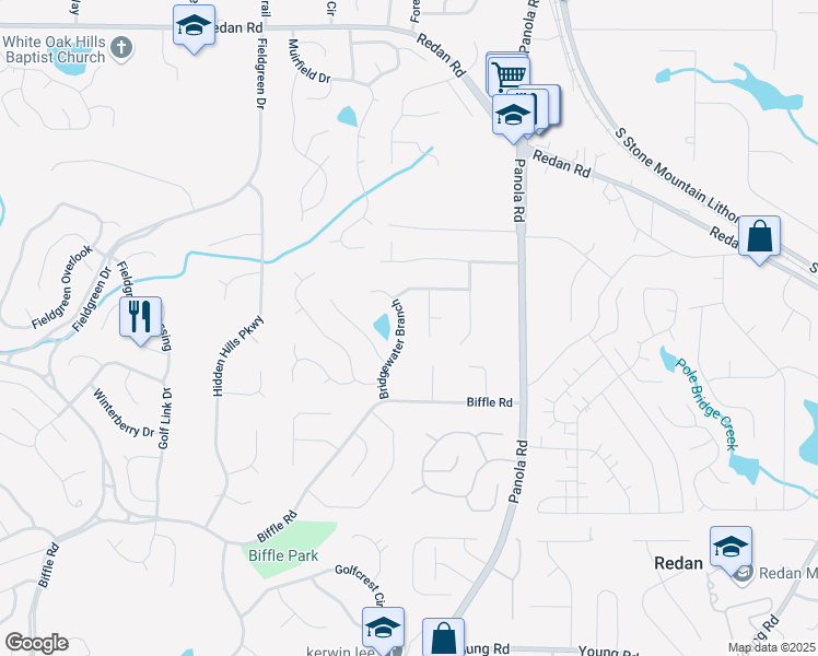 map of restaurants, bars, coffee shops, grocery stores, and more near 1444 Bridgewater Branch in Stone Mountain