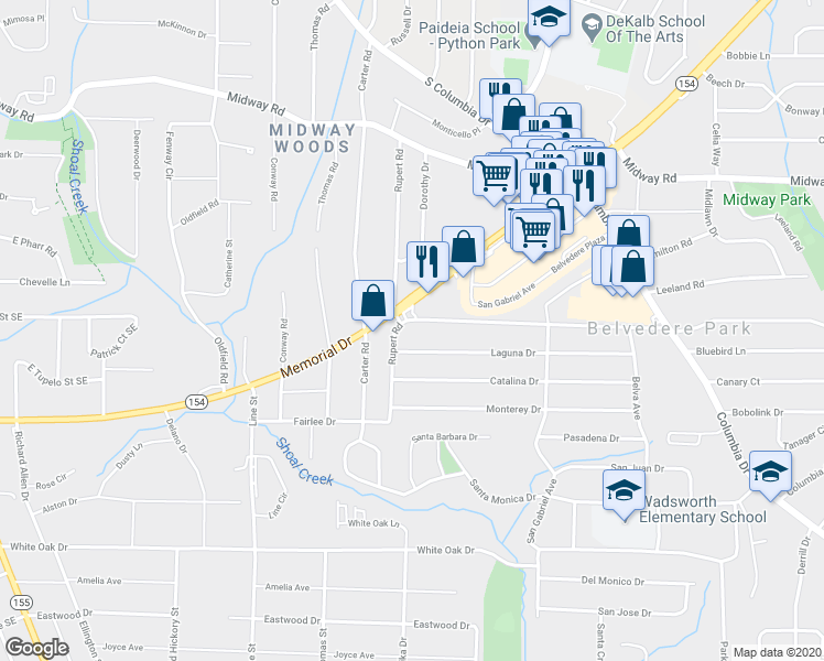 map of restaurants, bars, coffee shops, grocery stores, and more near 2825 Belvedere Lane in Decatur