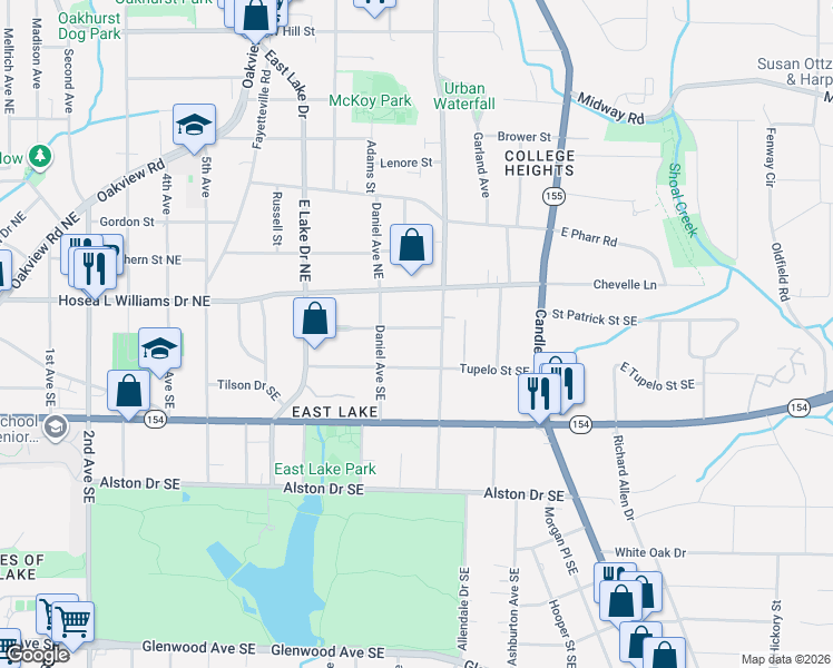map of restaurants, bars, coffee shops, grocery stores, and more near 2747 Arbor Avenue Southeast in Atlanta