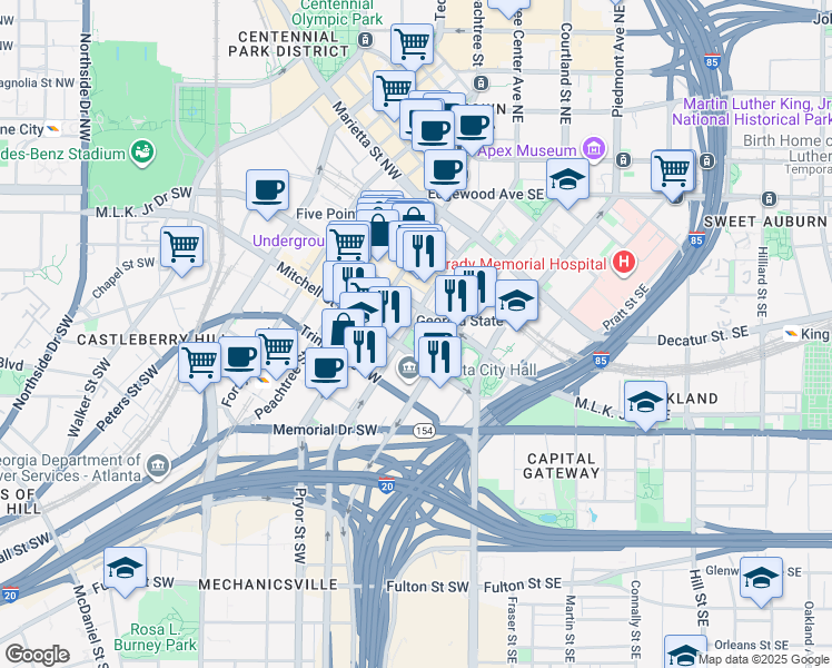 map of restaurants, bars, coffee shops, grocery stores, and more near in Atlanta