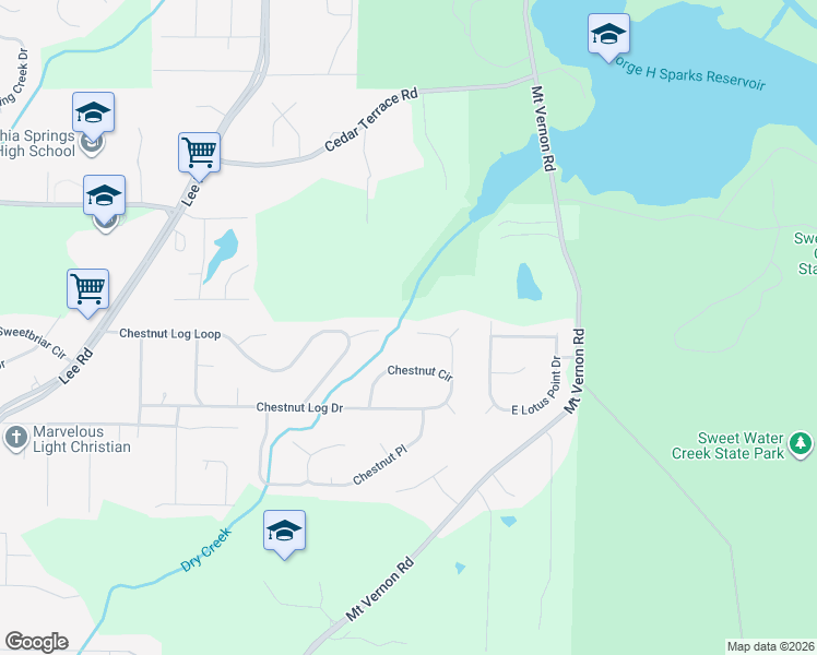 map of restaurants, bars, coffee shops, grocery stores, and more near 1945 Chestnut Log Drive in Lithia Springs