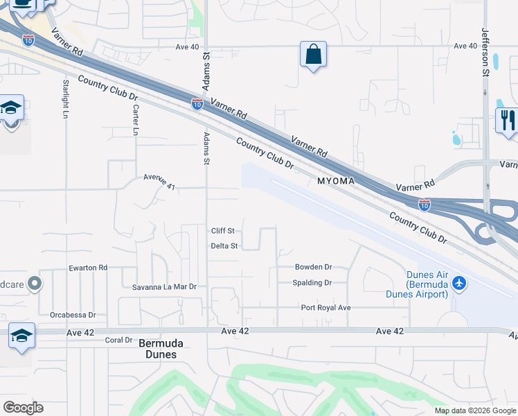 map of restaurants, bars, coffee shops, grocery stores, and more near 79135 Avenue 41 in Bermuda Dunes