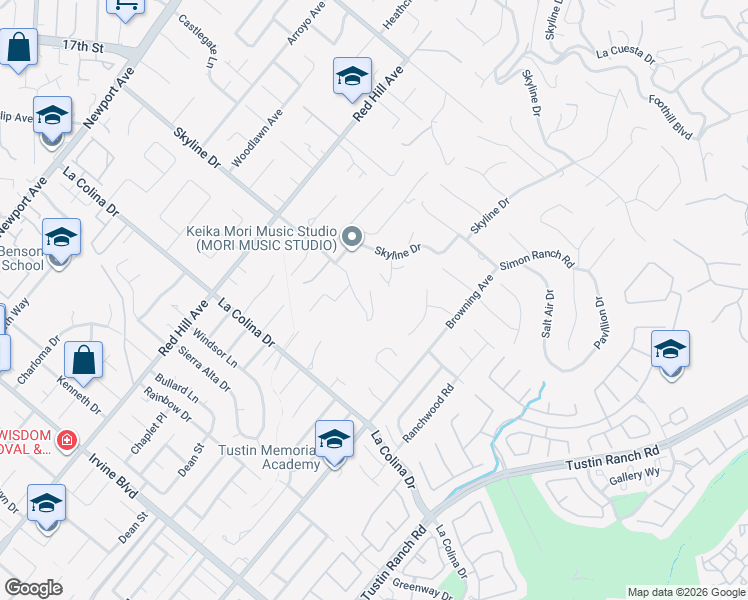 map of restaurants, bars, coffee shops, grocery stores, and more near 1822 Loma Roja in North Tustin