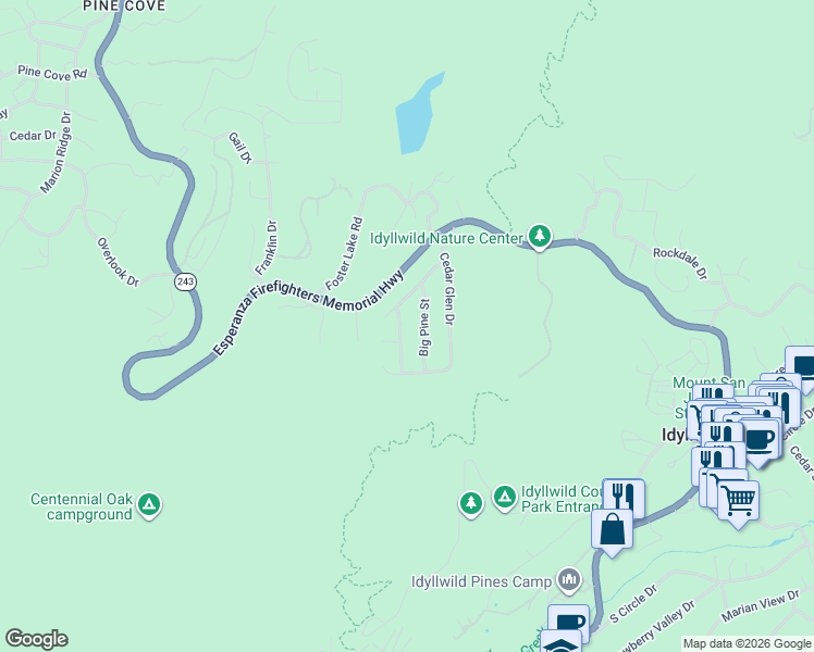 map of restaurants, bars, coffee shops, grocery stores, and more near 25622 Double Tree Drive in Idyllwild-Pine Cove
