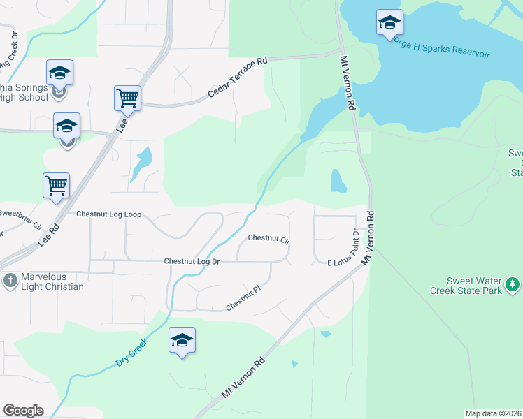 map of restaurants, bars, coffee shops, grocery stores, and more near 1945 Chestnut Log Dr in Lithia Springs