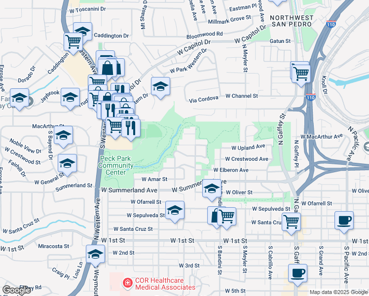 map of restaurants, bars, coffee shops, grocery stores, and more near 1143 West Upland Avenue in Los Angeles