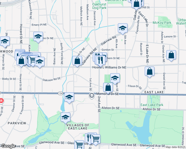 map of restaurants, bars, coffee shops, grocery stores, and more near 62 1st Avenue Northeast in Atlanta