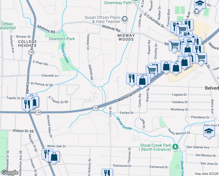 map of restaurants, bars, coffee shops, grocery stores, and more near 1487 Woodfern Drive in Decatur