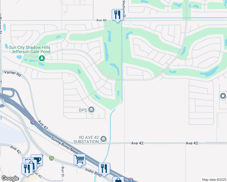 map of restaurants, bars, coffee shops, grocery stores, and more near 41156 Calle San Leon in Indio