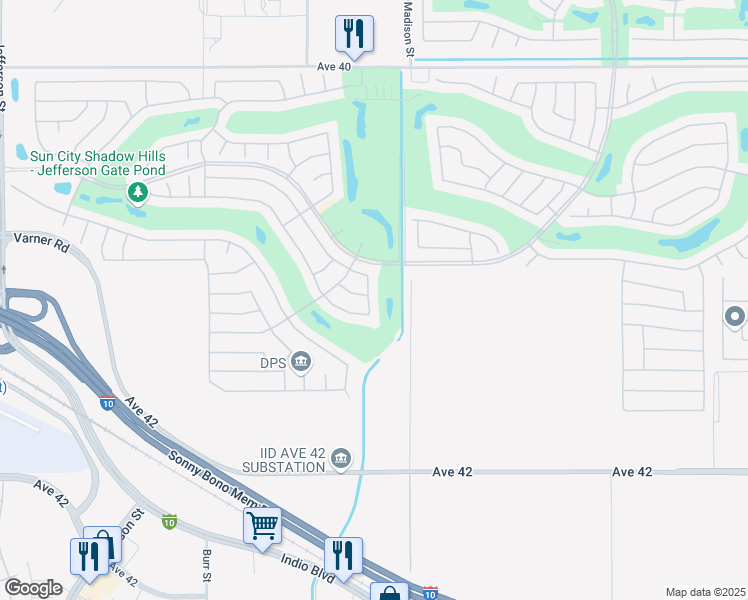 map of restaurants, bars, coffee shops, grocery stores, and more near 41156 Calle San Leon in Indio