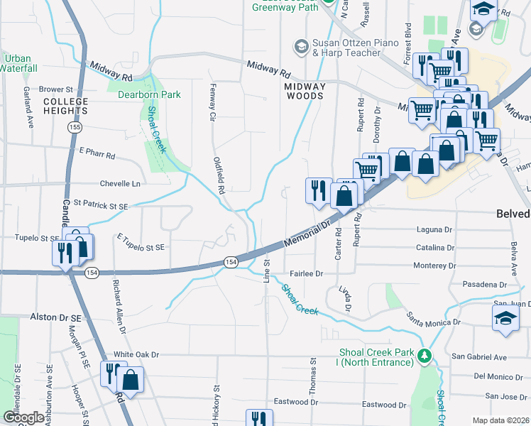 map of restaurants, bars, coffee shops, grocery stores, and more near 1487 Woodfern Drive in Decatur