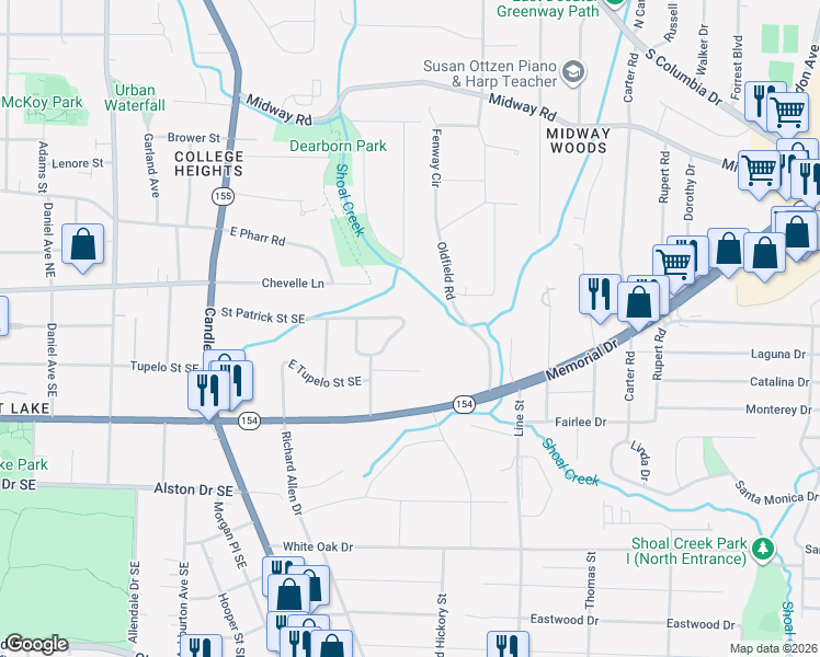 map of restaurants, bars, coffee shops, grocery stores, and more near 2584 Patrick Court Southeast in Atlanta