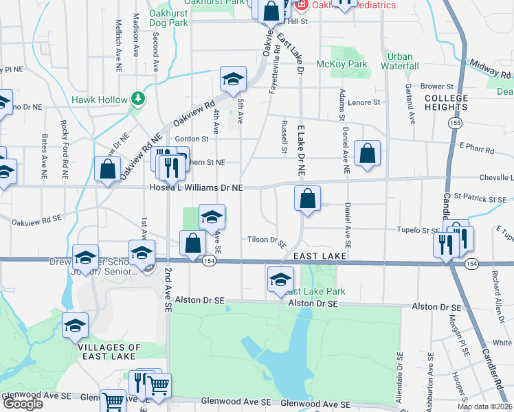 map of restaurants, bars, coffee shops, grocery stores, and more near 59 Willow Wood Circle Southeast in Atlanta