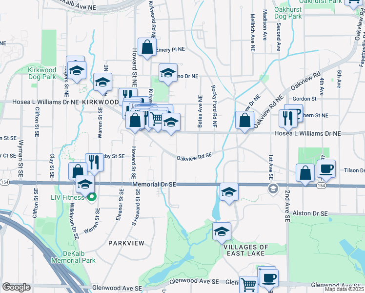 map of restaurants, bars, coffee shops, grocery stores, and more near 60 Douglas Street Southeast in Atlanta