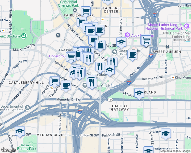 map of restaurants, bars, coffee shops, grocery stores, and more near in Atlanta