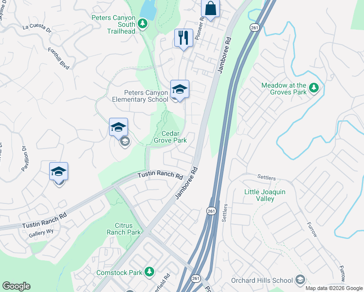 map of restaurants, bars, coffee shops, grocery stores, and more near 11655 Maynard Avenue in Tustin