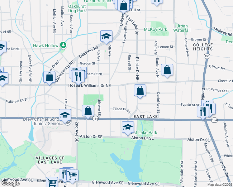 map of restaurants, bars, coffee shops, grocery stores, and more near 51 Willow Wood Circle Southeast in Atlanta