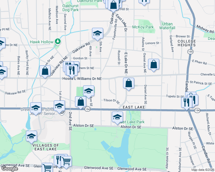map of restaurants, bars, coffee shops, grocery stores, and more near 51 Willow Wood Circle Southeast in Atlanta