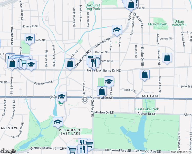 map of restaurants, bars, coffee shops, grocery stores, and more near 56 2nd Avenue Southeast in Atlanta