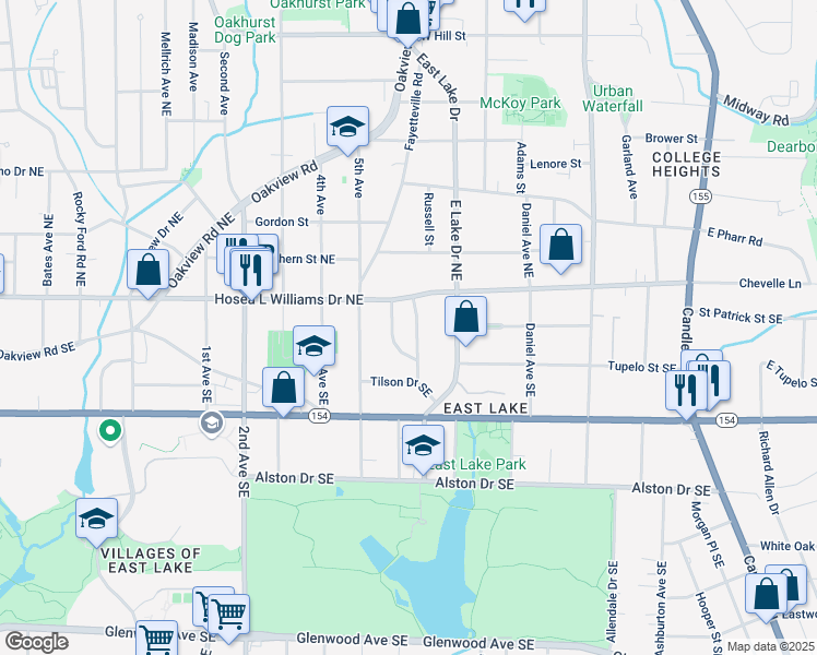 map of restaurants, bars, coffee shops, grocery stores, and more near 47 Roseclair Drive Southeast in Atlanta