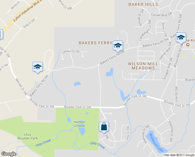 map of restaurants, bars, coffee shops, grocery stores, and more near 155 Dollar Mill Road Southwest in Atlanta