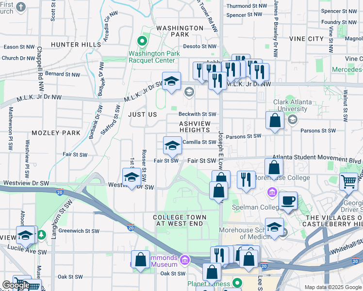 map of restaurants, bars, coffee shops, grocery stores, and more near 1013 Ashby Grove Southwest in Atlanta