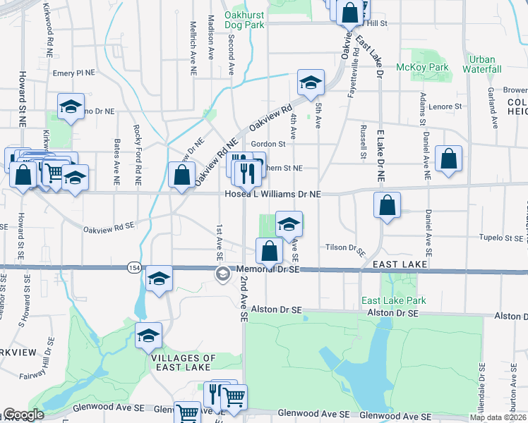 map of restaurants, bars, coffee shops, grocery stores, and more near 3 3rd Avenue Southeast in Atlanta