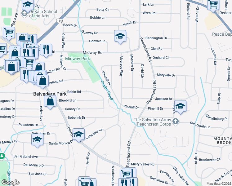map of restaurants, bars, coffee shops, grocery stores, and more near 3252 Pinehill Dr in Decatur