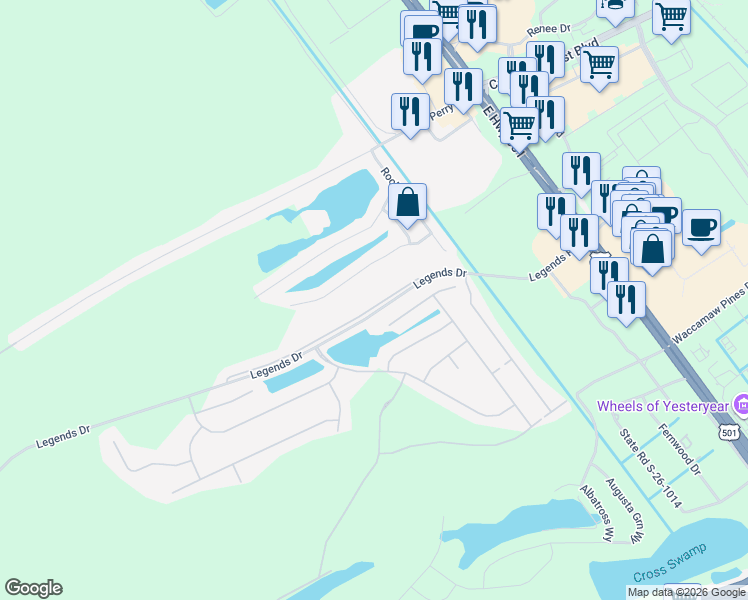 map of restaurants, bars, coffee shops, grocery stores, and more near 1144 Cycad Drive in Myrtle Beach