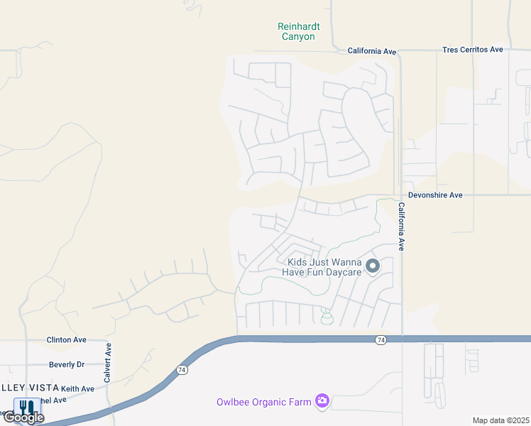 map of restaurants, bars, coffee shops, grocery stores, and more near 8270 Pavin Lane in Hemet