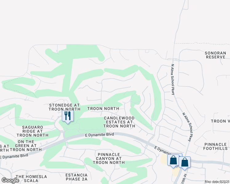 map of restaurants, bars, coffee shops, grocery stores, and more near 10589 East Skinner Drive in Scottsdale
