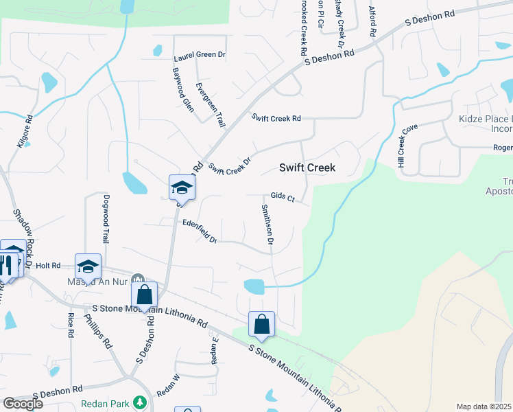 map of restaurants, bars, coffee shops, grocery stores, and more near 1429 Smithson Drive in Lithonia