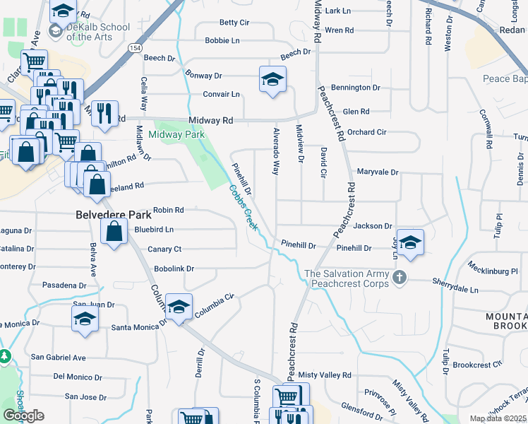 map of restaurants, bars, coffee shops, grocery stores, and more near 3252 Pinehill Drive in Decatur