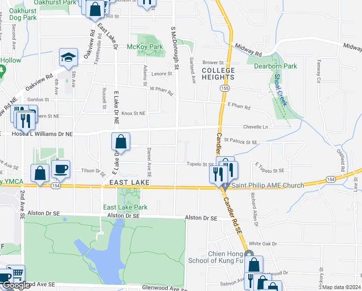 map of restaurants, bars, coffee shops, grocery stores, and more near 60 Spence Avenue Southeast in Atlanta
