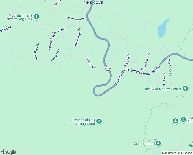 map of restaurants, bars, coffee shops, grocery stores, and more near 25765 Sunrise Drive in Idyllwild-Pine Cove
