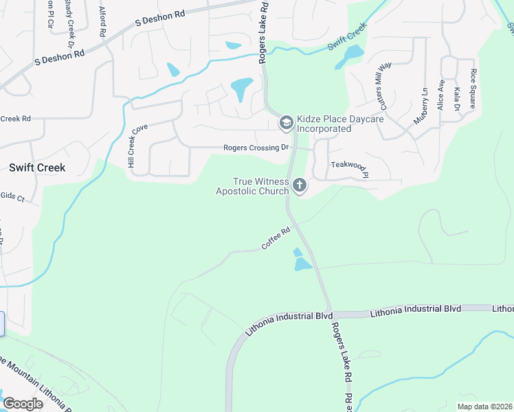 map of restaurants, bars, coffee shops, grocery stores, and more near 1435 Rogers Lake Road in Lithonia