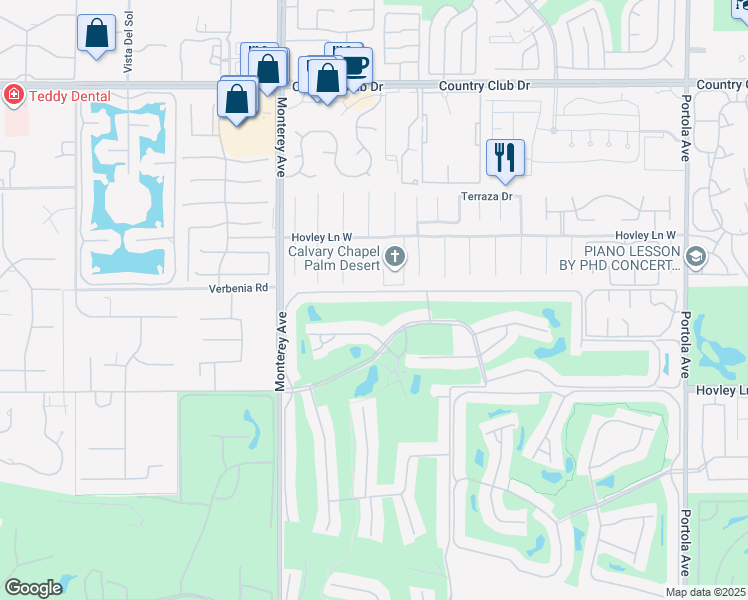 map of restaurants, bars, coffee shops, grocery stores, and more near 215 Las Lomas in Palm Desert