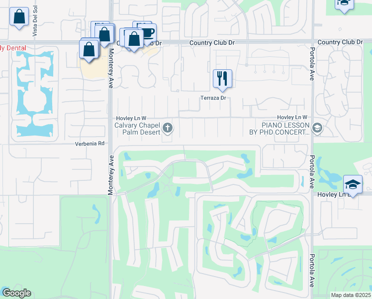 map of restaurants, bars, coffee shops, grocery stores, and more near 241 San Remo in Palm Desert