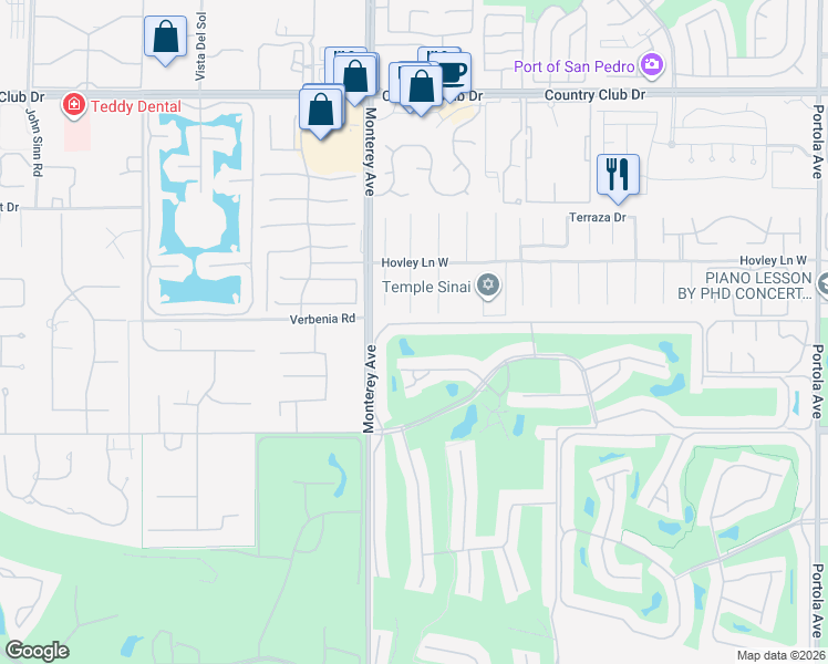 map of restaurants, bars, coffee shops, grocery stores, and more near 167 Las Lomas in Palm Desert