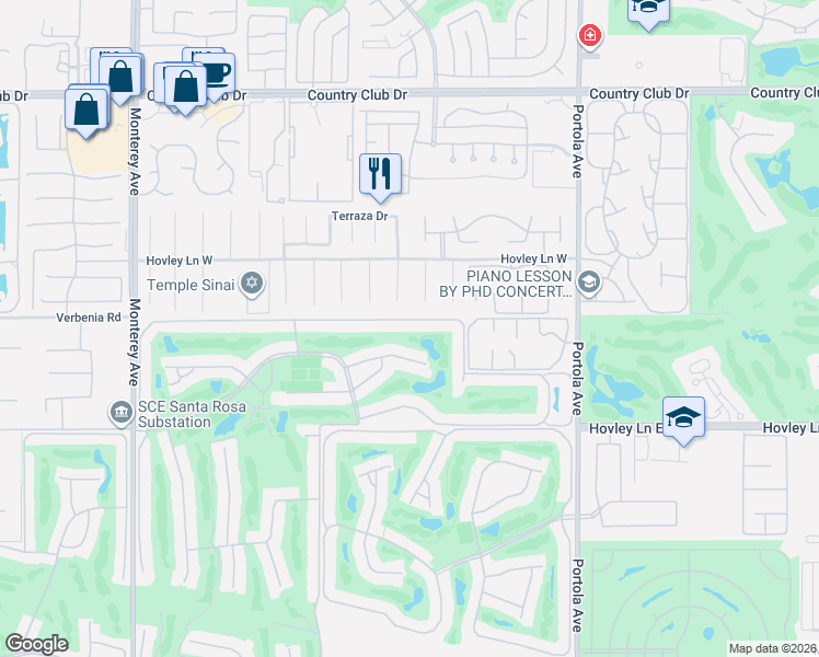 map of restaurants, bars, coffee shops, grocery stores, and more near 317 San Remo Street in Palm Desert
