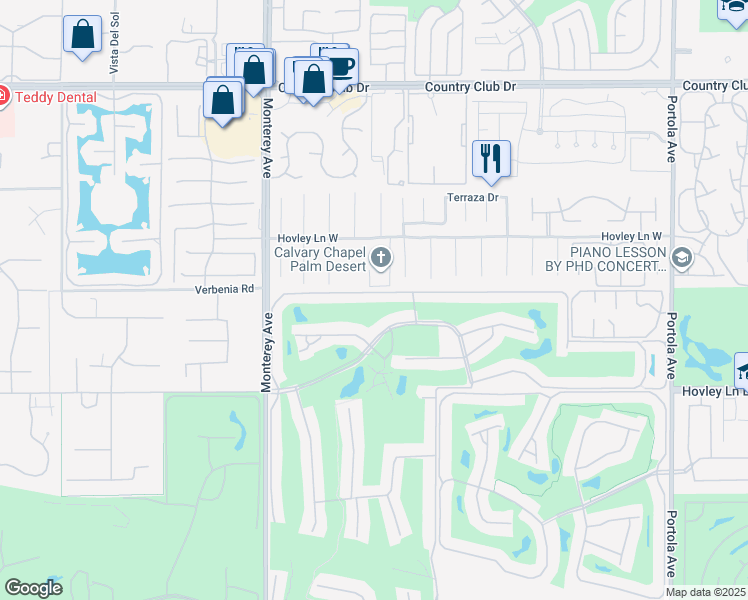 map of restaurants, bars, coffee shops, grocery stores, and more near 215 Las Lomas in Palm Desert