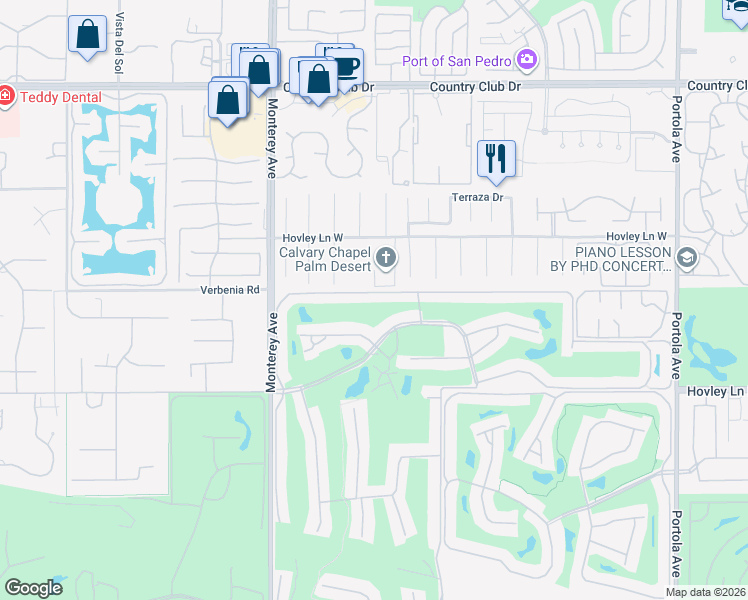 map of restaurants, bars, coffee shops, grocery stores, and more near 211 Las Lomas in Palm Desert