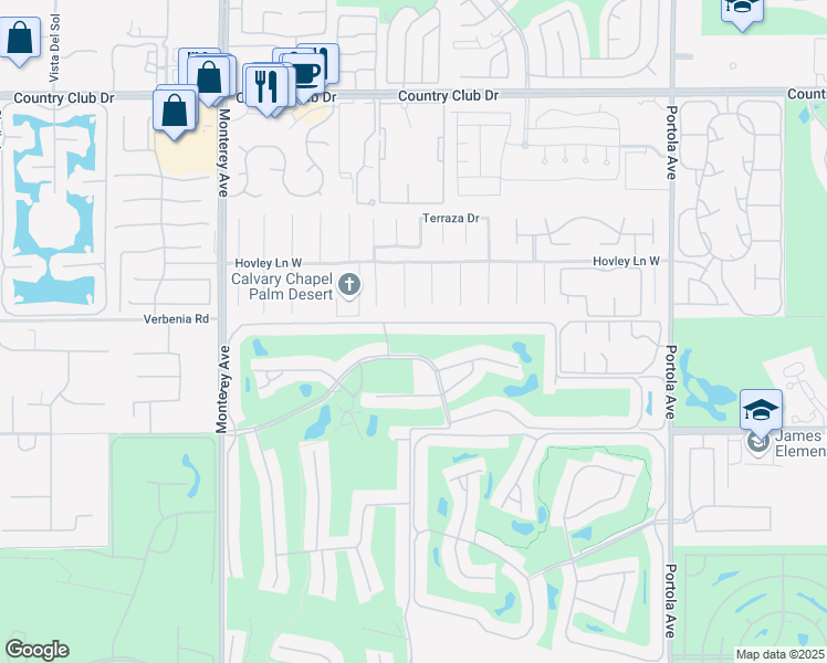 map of restaurants, bars, coffee shops, grocery stores, and more near 255 San Remo Street in Palm Desert