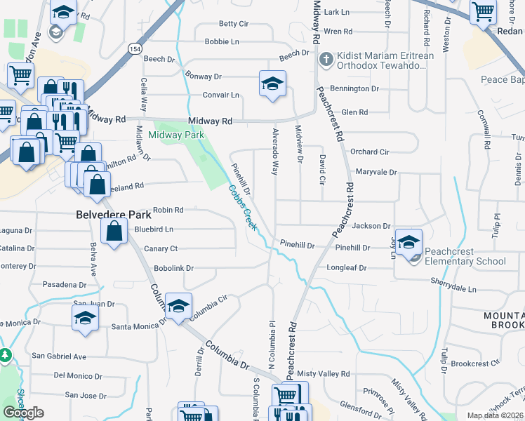 map of restaurants, bars, coffee shops, grocery stores, and more near 3252 Pinehill Drive in Decatur