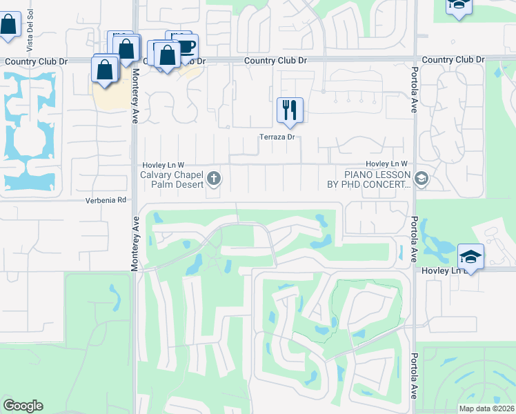 map of restaurants, bars, coffee shops, grocery stores, and more near 261 San Remo Street in Palm Desert