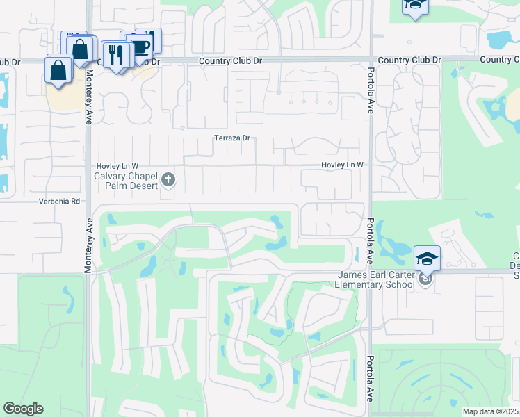 map of restaurants, bars, coffee shops, grocery stores, and more near 323 San Remo Street in Palm Desert