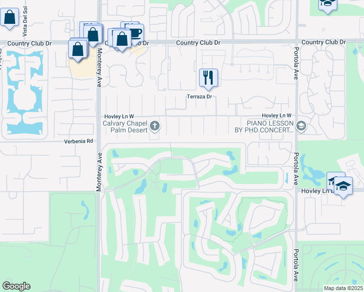 map of restaurants, bars, coffee shops, grocery stores, and more near 255 San Remo Street in Palm Desert