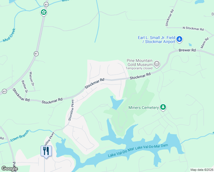 map of restaurants, bars, coffee shops, grocery stores, and more near 1023 Sycamore Lane in Villa Rica
