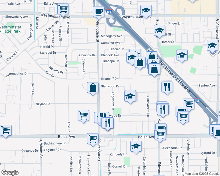 map of restaurants, bars, coffee shops, grocery stores, and more near 6081 Hardwick Circle in Huntington Beach